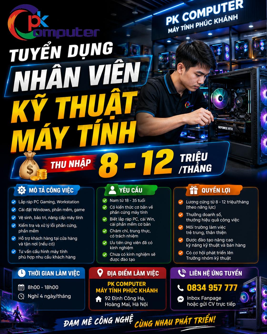 TIN TUYỂN DỤNG NHÂN VIÊN KỸ THUẬT LÀM VIỆC TẠI MÁY TÍNH PHÚC KHÁNH